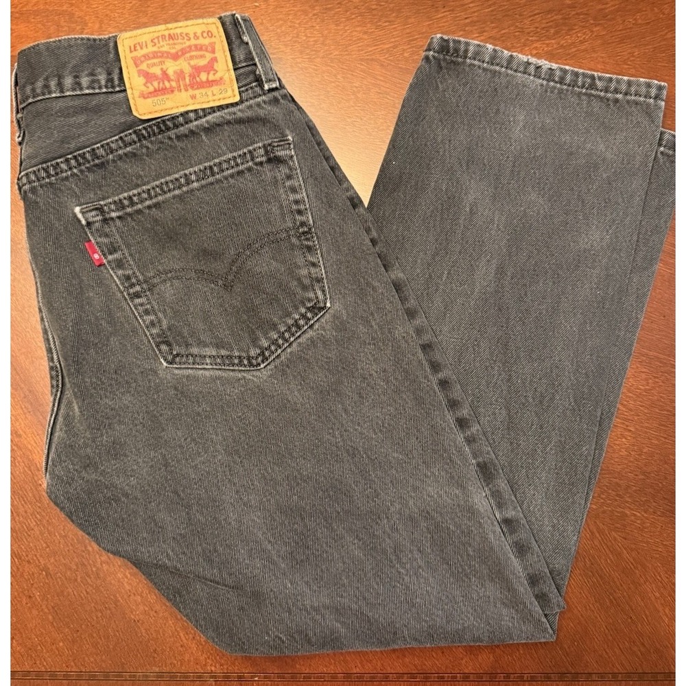 Levi 505 Mens Black Jeans Straight Leg Regular Fit 34x29 100% Cotton SEE NOTES